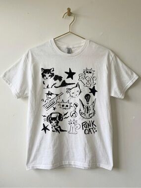 Gildan White Punk Cats Graphic Tee | Unisex T - Shirt